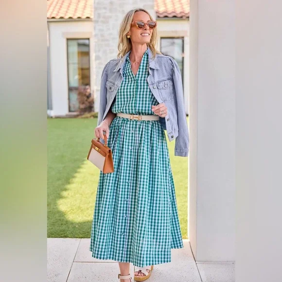 Pinch Ivy Green Gingham Top & maxi skirt- size small - Picture 2 of 16